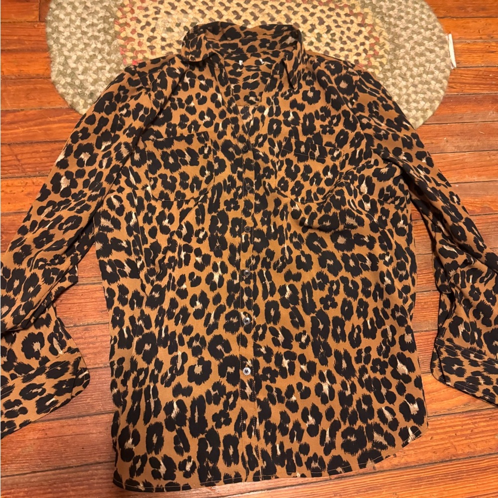 Chic Nation Leopard Print Long Sleeve Top - Black and Brown